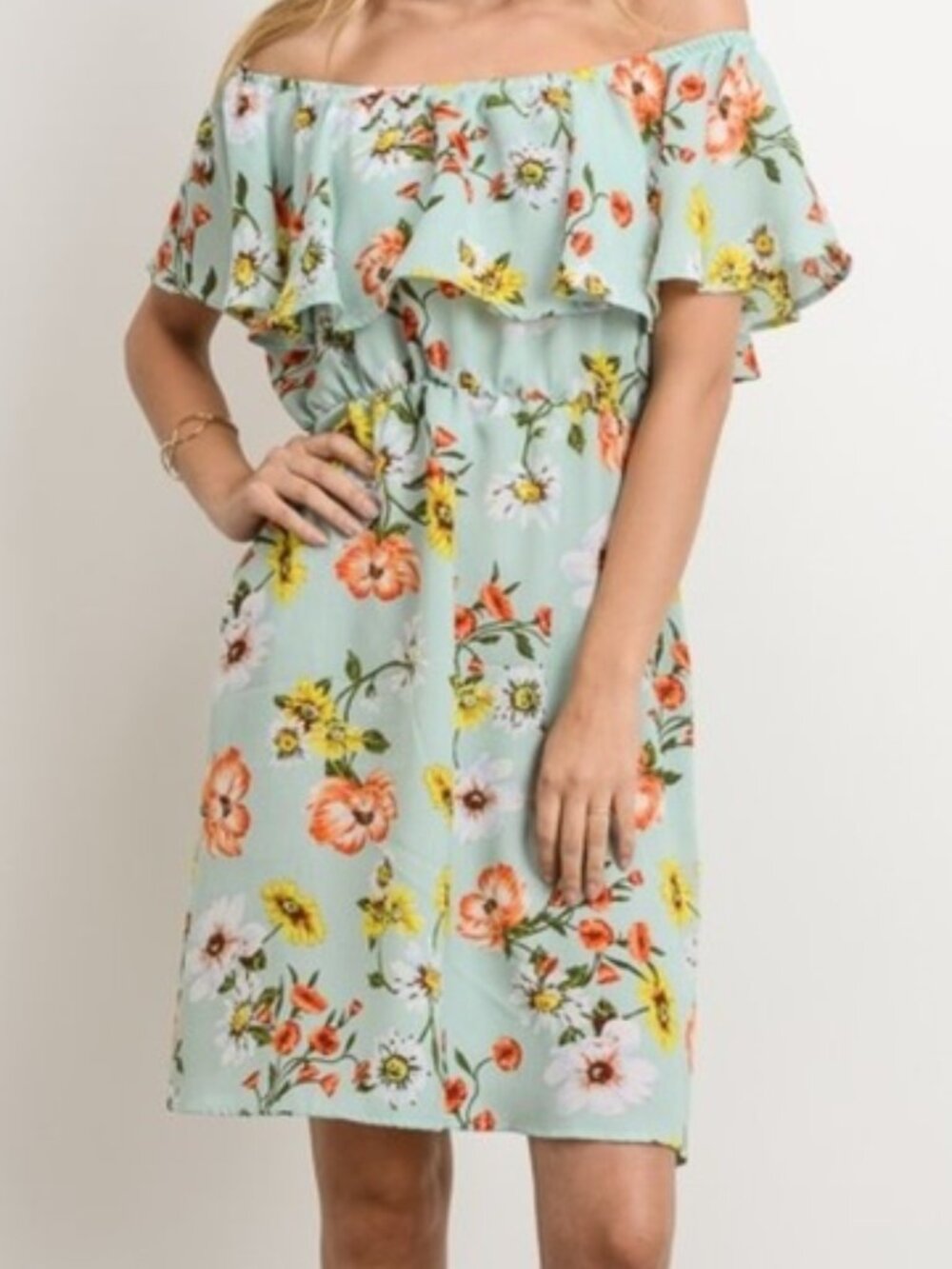 Off Shoulder Flair Floral Dress